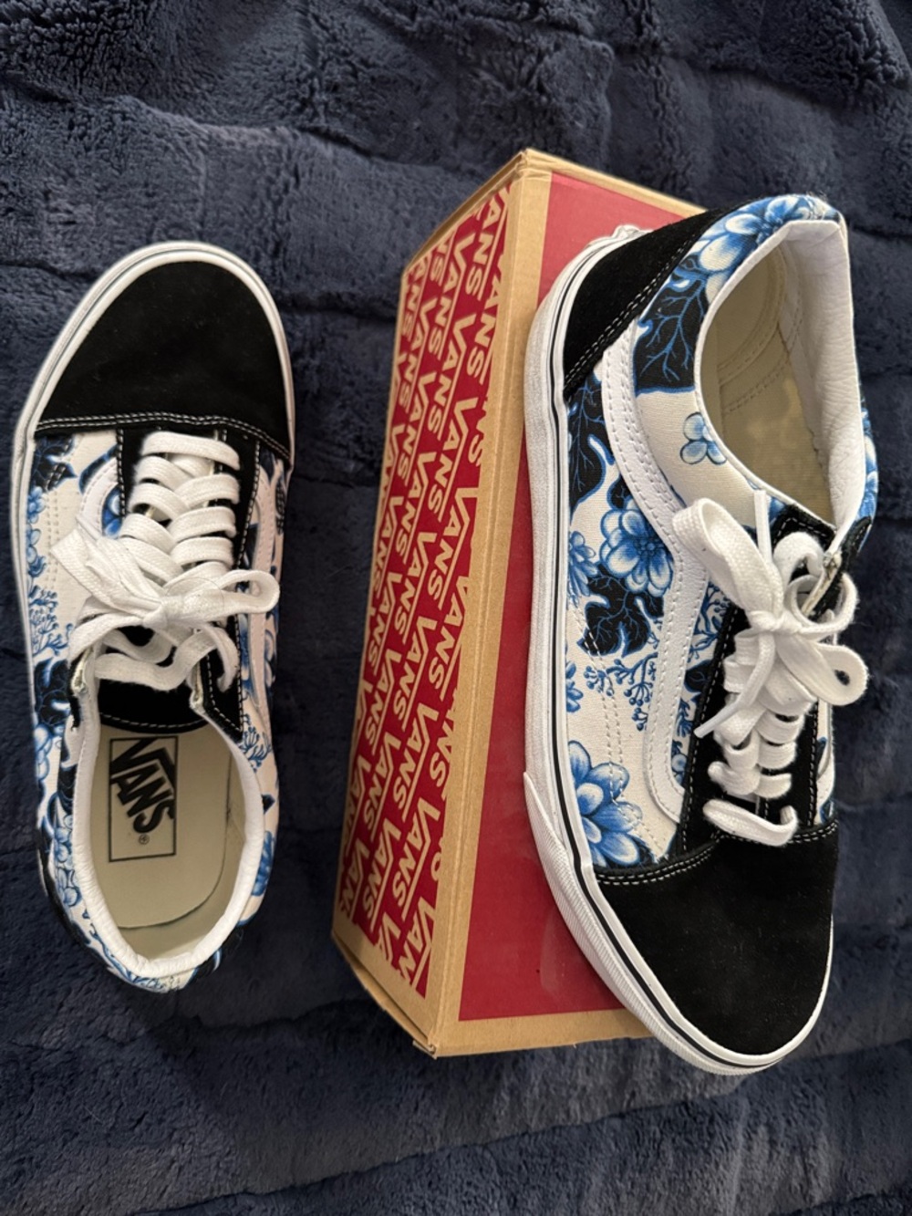 Vans Black, White & Blue Floral Old Skool Sneakers
